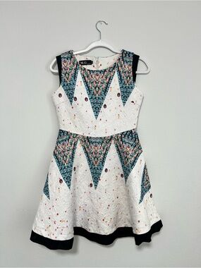 M.G Fashion Jewel Fit-and-Flare Textured Dress with Black Trim